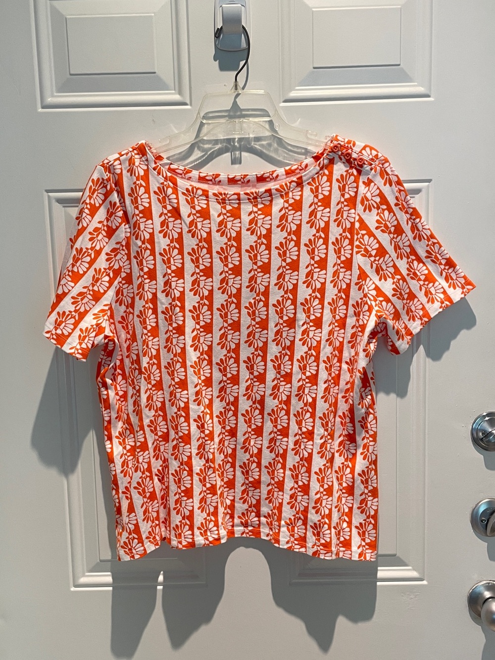 Charter Club Orange White Floral Stripe Supima Cotton Short Sleeve Top Size XL